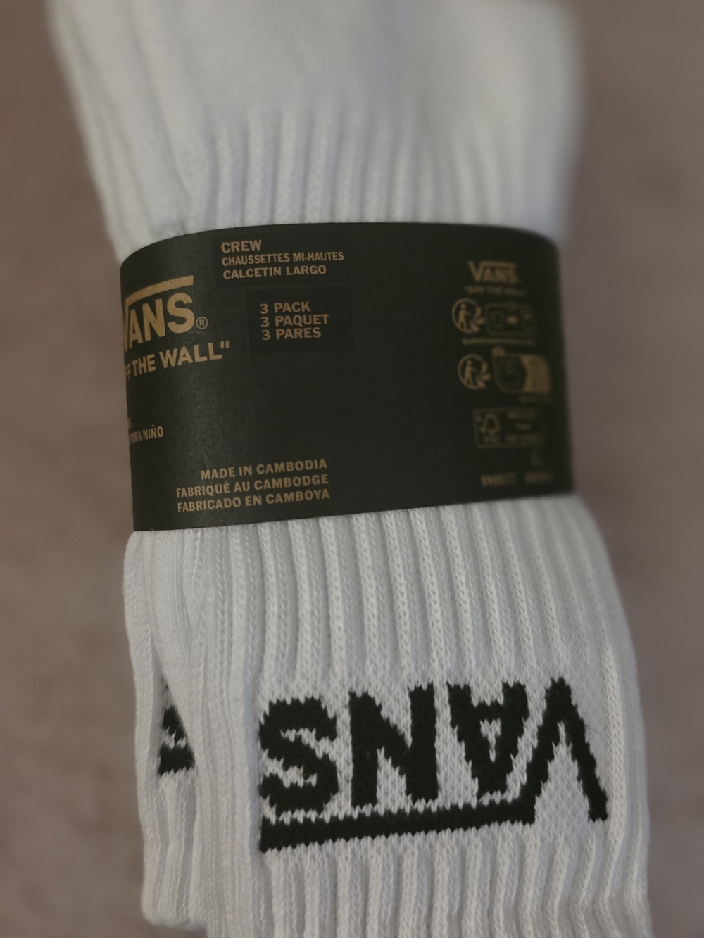 Vans White Crew Socks with Black Logo - 3 Pack
